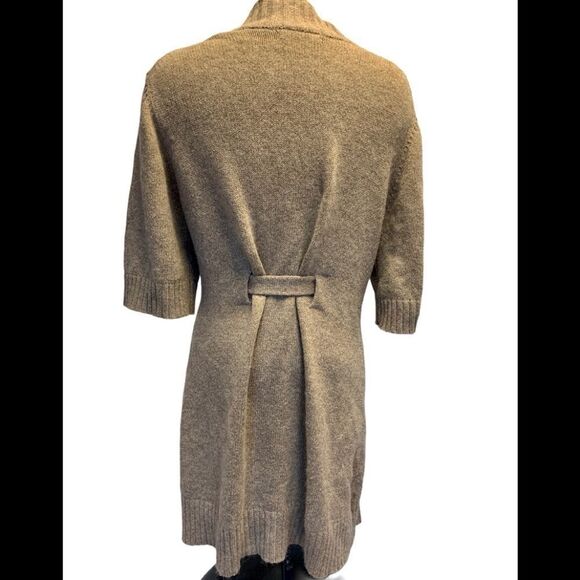 Bcbgmaxazria angora beige tan brown sweater belted high neck button closure L - Picture 2 of 12